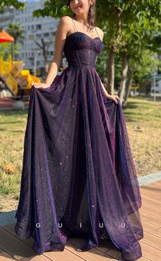 Purple Prom Dress Formal, Fairy Tale Dress Aesthetic, Elegant Glitter Dress, Dark Purple Prom Dress Sparkle, Prom Dress Purple Dark, Prom Sparkly Dresses, Rapunzel Inspired Prom Dress, Prom Dress Dark Purple, Star Dress Aesthetic