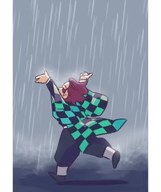 a cartoon character is dancing in the rain