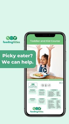 a cell phone with the text, picky eater? we can help toddlers