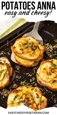 baked potatoes in an oven with text overlay that says easy and cheesy