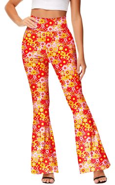 PRICES MAY VARY. 🤩Hippie Costume Pants Material - Soft and Comfortable, Stretchy Fabric, Fit To Wear All Day. Machine Wash are Available. 🤩Retro Hippie Flare Pants Feature - Elastic High Waisted With Flare Leg Design, Lifting Your Waistline And Perfectly Show Your Body Curve. Easy To Catch Sight And Impress With These Super Comfy Colored And Floral Patterned Bottoms, Sexy And Charming. 🤩Floral Print Flare Leg Pants Occasion - Perfect for Retro Parties, Halloween, Themed Parties, Costume Parti Retro Spring Stretch Bottoms, Retro Stretch Bottoms For Spring, Hippie Flare Pants, Costume Pants, Bell Pants, Hippie Costume, Hippie Pants, Hippie Dresses, Flare Leg Pants