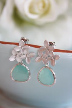 Silver Earrings Floral Earrings Mint Earrings by AvaHopeDesigns Delicate Sterling Silver Earrings For Bridesmaids, Delicate Silver Earrings For Bridesmaid Gift, Silver Flower Drop Earrings For Bridesmaid Gift, Delicate Green Flower Earrings For Wedding, Delicate Handmade Earrings For Bridesmaids, Dainty Green Earrings For Wedding, Handmade Silver Earrings For Bridesmaid Gift, Sterling Silver Earrings For Bridesmaid Gift, Earrings Tiffany