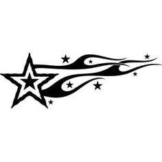 a black and white image of a star with flames in the shape of stars on a white background