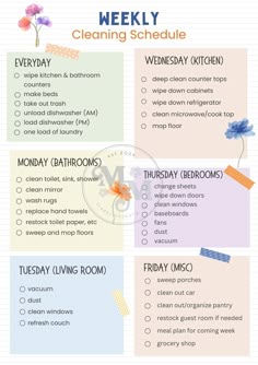 the weekly cleaning schedule is shown here