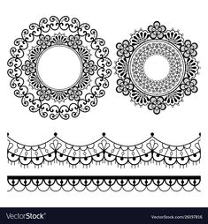 a set of decorative elements in the form of laces and circles on a white background