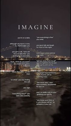 an image with the words imagine on it in front of a cityscape at night