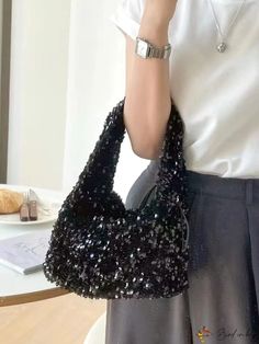 BirdinBag - Glittering Sequin Dinner Bag: Elegant Drawstring Evening Handbag with Cloud Design Ruched Bag, Handbag Design, Inch Bag, Cloud Design, Sequin Bag, Sequin Decor, Bag Elegant, Clouds Design, Details Pictures