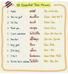 the ten essential thai phrases on a piece of paper