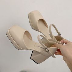 Material: Vegan Leather Pretty White Shoes, Cream Colored Heels, Bank Job, Shoes Cream, Cream Heels, Elegant Heels, Coffee Cream, Cream Shoes, Fancy Shoes