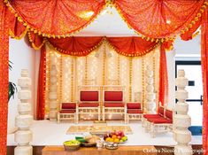 The mandap before the ceremony begins. Gold Indian Wedding, Wedding Entrance Decor, Mandap Decor, Marriage Decoration, Wedding Backdrop Decorations, Wedding Mandap, Big Fat Indian Wedding, Wedding Entrance, Indian Wedding Invitations