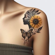 a woman with a sunflower tattoo on her shoulder