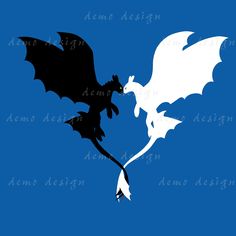 two black and white dragon silhouettes against a blue background