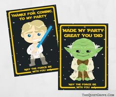 two star wars birthday cards with an image of yoda and the force be on them