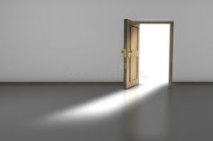 an open door with light coming through it in the middle of a room royalty illustration