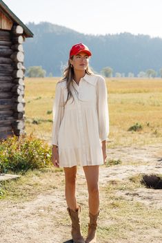 The Right One Babydoll Dress says it all! Perfect for Fall, we love this dress paired with your favorite pair of cowboy boots and a baseball cap. Featuring functional buttons, lined skirt, and the most gorgeous cream color. lined skirt Country Dress, Country Dresses, Babydoll Dress, Cream Color, Cowboy Boots, Family Photos, Baseball Cap, Baby Dolls, Love This