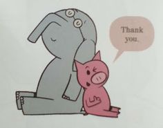 an elephant and pig hug each other in front of a thought bubble