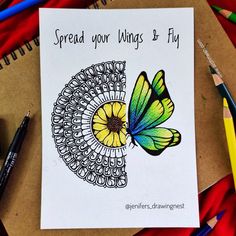 a card with an image of a butterfly and the words spread your wings & fly