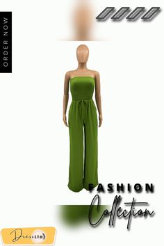 Strapless Wide-leg Jumpsuit Casual Green Strapless Jumpsuits And Rompers, Chic Green Strapless Jumpsuit For Summer, Chic Green Strapless Jumpsuit, Chic Strapless Bodysuit For Spring, Spring Strapless Bodysuit, Strapless Bodysuit For Spring, Green Fitted Strapless Jumpsuit, Color Pick, Purple Fashion