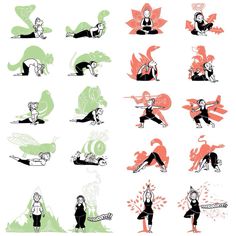 an image of people doing different yoga poses