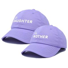 Are you and Mom besties? Our Like Mother Like Daughter hats are the perfect way to show off your girl power. Embroidery Made to Order Embroidered in California USA Designed in California Purple Cotton Baseball Cap, Purple Cotton Baseball Cap With Curved Brim, Adjustable Dad Hat With Embroidered Text, Adjustable Dad Hat With Embroidered Text And Curved Brim, Trendy Hats With Letter Embroidery And Curved Brim, Cute Cotton Hat With Letter Print, Trendy Letter Embroidery Dad Hat, Mom Besties, Like Mother Like Daughter