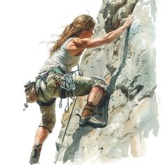 a woman climbing up the side of a mountain