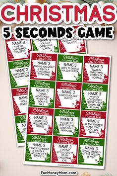 the christmas 5 seconds game is shown in red, green and white with matching numbers