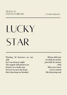 an advertisement for lucky star, which is written in black and white with the words lucky star