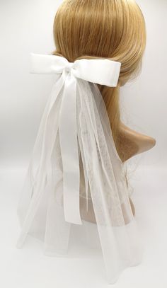 "Pure white color hair bow Satin and tulle fabric long tail white satin hair bow on tulle fabric layer for wedding, cosplay, and event length of hair bow: 9.05\"=23 cm the whole length of tulle fabric: 15.74\"=40 cm alligator clip on --------------------------------- if your address is other than U.S. and gets automatic free shipping, please click below and buy a shipping listing. U.K., Canada, Australia, and other country customers need to buy the below shipping listing. Free shipping is only e White Color Hair, Hair Bow Wedding, White Hair Accessory, White Hair Bow, Satin Hair Bow, How To Pop Ears, White Hair Bows, Bow Hairband, Bow Wedding