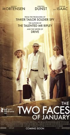 the two faces of january movie poster with three people standing in front of an open doorway