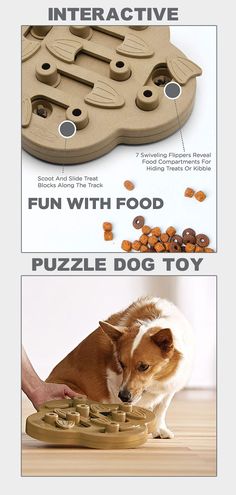 two pictures showing different types of dog toys and their instructions on how to use them