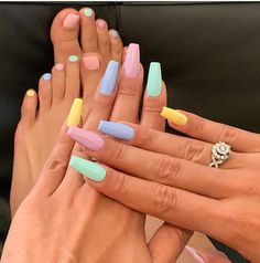 Beautiful MultiColored Nails Designs For Summer The Glossychic Different Color Nails, Multicolored Nails, Easter 2021, Spring Acrylic Nails, Simple Acrylic, Colored Acrylic Nails