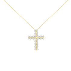 A stunning declaration of faith and compassion, this beautiful cross pendant necklace is created with 4 carats of diamonds. At its center, this piece boasts a 10k yellow gold cross flanked by glimmering round-cut diamonds on every side. It comes with a box chain in size 18". Declaration Of Faith, Beautiful Cross, Diamond Cross Pendants, Gold Diamond Earrings, Yellow Gold Bracelet, Emerald Jewelry, Gold Cross, Cross Pendant Necklace, Bracelet Collection