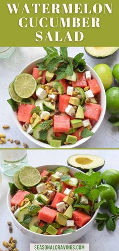 watermelon cucumber salad with limes and mint