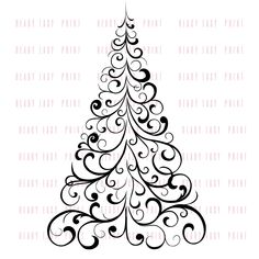 a black and white christmas tree with swirls