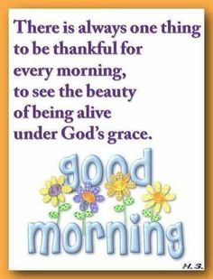 a card with the words good morning and flowers in blue, yellow and white on it