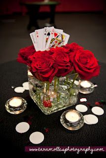 red roses in a vase with candles and cards