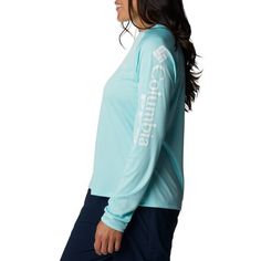 Built for long days on the river, the Columbia Women's Tidal II Shirt is big-fish-wrangling ready with its UPF 50 sun protection and quick-drying construction while the raglan sleeves and regular fit are contoured for maximum comfort. Casual Long Sleeve Tops For Water Sports, Casual Long Sleeve Blue Rash Guard, Casual Rash Guard With Upf 50+ For Outdoor Activities, Long Sleeve Moisture-wicking Rash Guard For Summer, Summer Long Sleeve Moisture-wicking Rash Guard, Moisture-wicking Long Sleeve Rash Guard For Summer, Long Sleeve Tops For Summer Water Sports, Long Sleeve Tops For Water Sports In Summer, Long Sleeve Moisture-wicking Tops For Outdoor