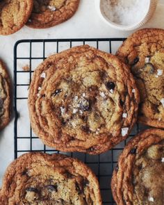 chocolate chip cookies cooling on a wire rack