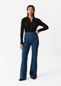 High-waist jeans with a flared silhouette, detailed with duo patch pockets at the front and back.– Slim Fit– Flared– Comfort stretch– Zip fly with button closureLength of inseam: 82.3cm / 32.4" (Size 27) Fitted High Rise Flare Jeans With Patch Pockets, Wide Leg Flare Jeans With Patch Pockets For Fall, Medium Wash Flare Jeans For Work, Denim Flare Jeans For Workwear, Flare Jeans In Medium Wash For Workwear, Flare Medium Wash Jeans For Work, Flare Jeans For Work In Medium Wash, Flare Denim Jeans For Work, Fall Medium Wash Flare Jeans With Patch Pockets