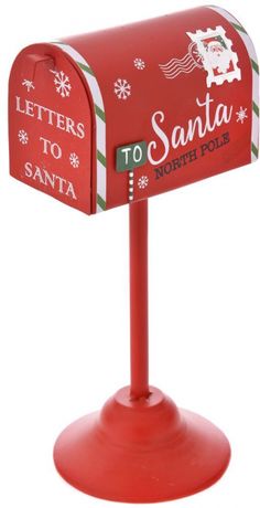 a red mailbox with santa's letter to santa written on the front and bottom