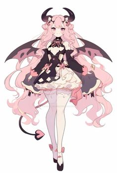 an anime character with pink hair and horns