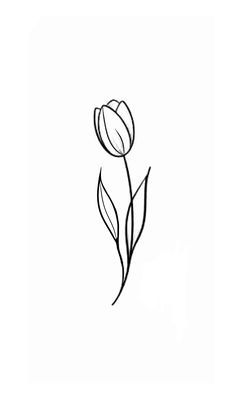 a black and white drawing of a single tulip on a white background with the words,