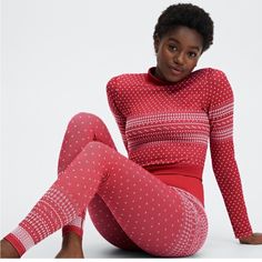 Brand New Leggings: Engineered Waistband Top: Cropped Moisture-Wicking All Way Stretch Red Color Fabletics Leggings, Red Leggings, Winter Leggings, Seamless Leggings, Printed Leggings, Cropped Leggings, High Waisted Leggings, Long Sleeve Crop Top, Fair Isle