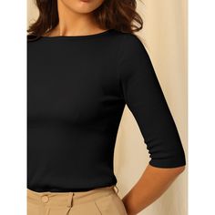 Focused on Ladies' Semi-Formal Wear - This knit top can be a perfect addition to almost any outfit from formal to daily wear, great for work, meeting, office, work, casual, daily dressing, etc. Comfortable and versatile, this knit top can be perfect on its own or as a layer under a blazer or coat. Fitted Tops For Business Casual, Classic Ribbed Tops For Workwear, Elegant Ribbed Neckline Knit Top For Work, Elegant Knit Top With Ribbed Neckline For Work, Elegant Ribbed Crew Neck Top, Fitted Solid Color Top For Work, Basic Solid Color Stretch Knit Top, Basic Stretch Knit Top, Elegant Non-stretch Ribbed Tops