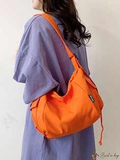 BirdinBag - Neon Orange Medium Zipper Hobo Bag - Sleek Minimalist Design College University, Orange Bag, Neon Orange, Hobo Bag, Color Orange, Orange Black, Outdoor Activities, Orange Color, Minimalist Design