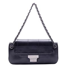 Chanel Metal Fittings Silver Pushlock Chain Shoulder Calf Leather Black Shoulder Bag Size About W28cm X H14cm X D6cm Black Shoulder Bag, Chanel Bag, Calf Leather, Black And Brown, Bag Lady, Chanel, Shoulder Bag, Chain, Leather