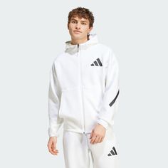 adidas Shop the Z.N.E. Full-Zip Hooded Track Jacket - White at adidas.com/us! See all the styles and colors of Z.N.E. Full-Zip Hooded Track Jacket - White at the official adidas online shop. Sweat Adidas, Pants Shirt Men, Bar Logo, Adidas Track Jacket, Adidas Sportswear, Adidas Shirt, Adidas Samba, T Shirt Vest, Adidas Online