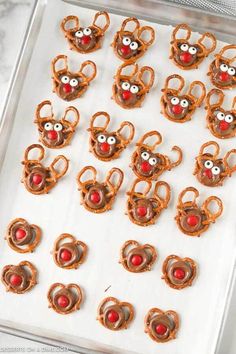 reindeer pretzels are ready to be baked in the oven