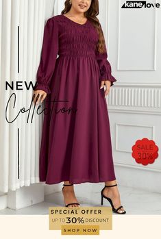 Plus Size Flounce Sleeve Smocked Maxi Dress Non-stretch Long Sleeve Smocked Top, Fall Solid Ruched Maxi Dress, Fall Ruched Solid Maxi Dress, Casual Maxi Dress With Elastic Sleeves For Fall, Billowy Smocked Bodice Dress, Billowy Ruched Maxi Dress For Fall, Casual Fall Maxi Dress With Elastic Sleeves, Fall Billowy Ruched Maxi Dress, Solid Smocked Long Sleeve Dress