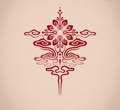 an ornate red design on a beige background